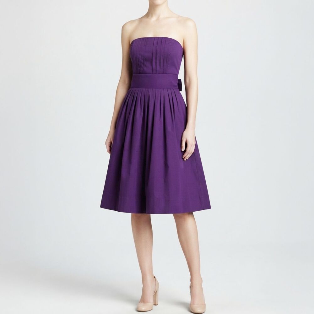 ModCloth T.A.G. Purple Strapless Pleated Corset Boning Cocktail Dress M